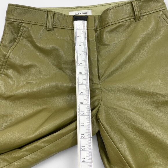 Babaton Aritzia Olive Green Faux Vegan Leather Straight Pants Trousers Women's 6 - Picture 6 of 13